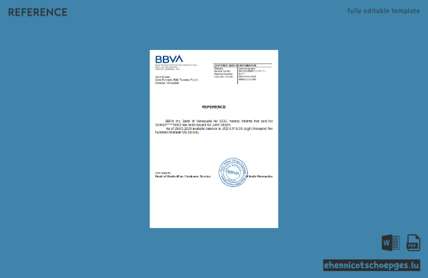 Beispiel für eine Referenzanfrage der BBVA Bank in Venezuela